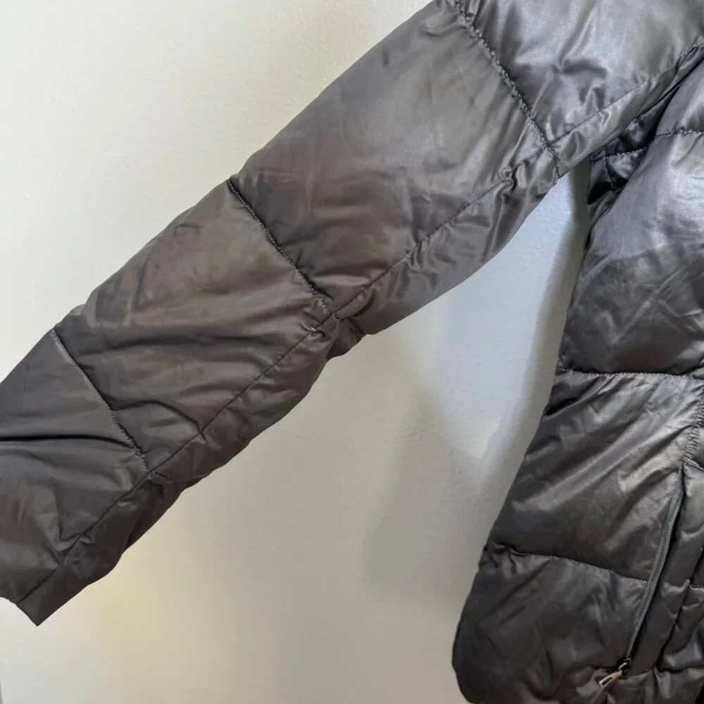 LANDS' END gray metallic down puffer coat with shawl high collar size S - Picture 5 of 11